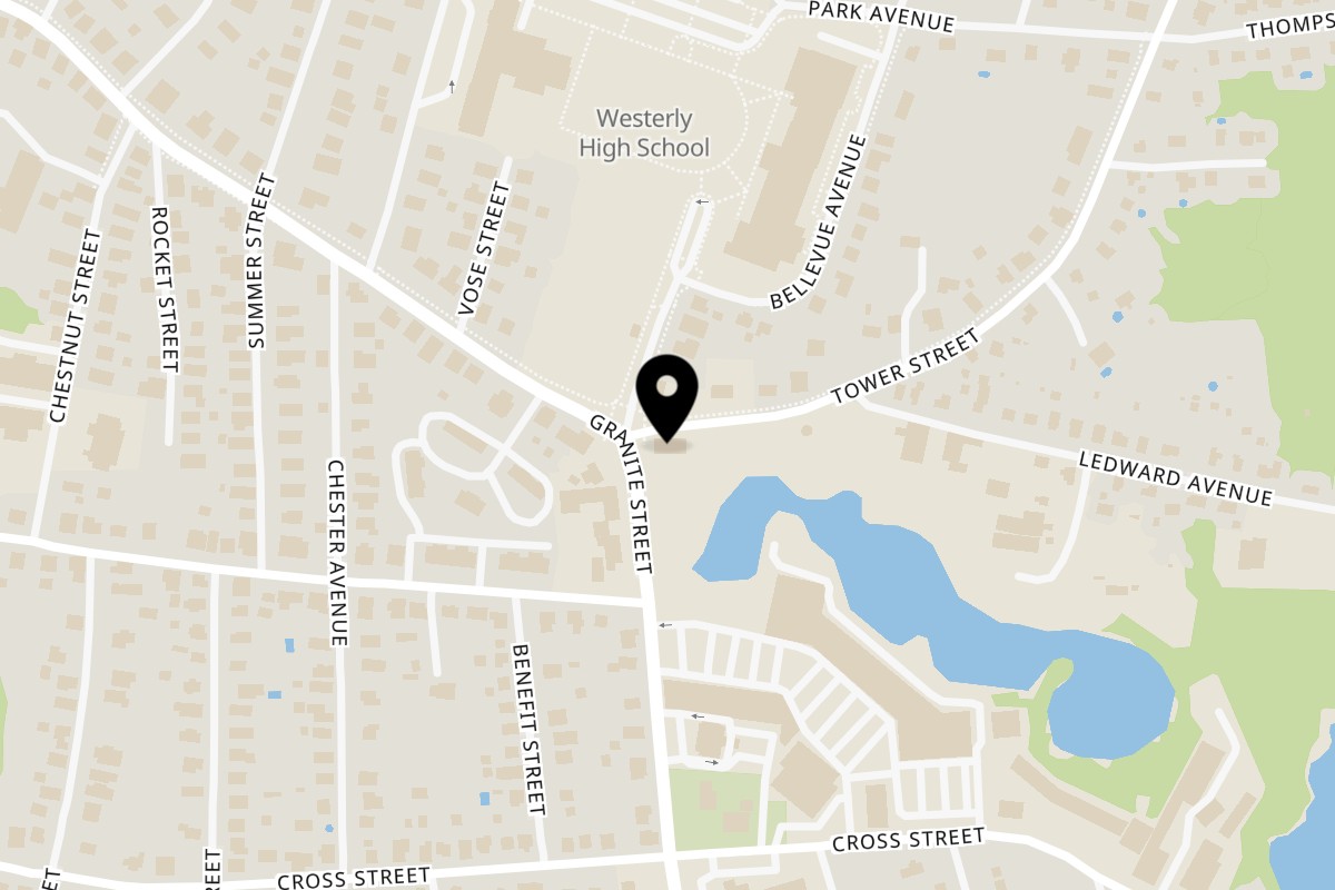Map showing the location of Ozzo on 92 Granite St in Westerly